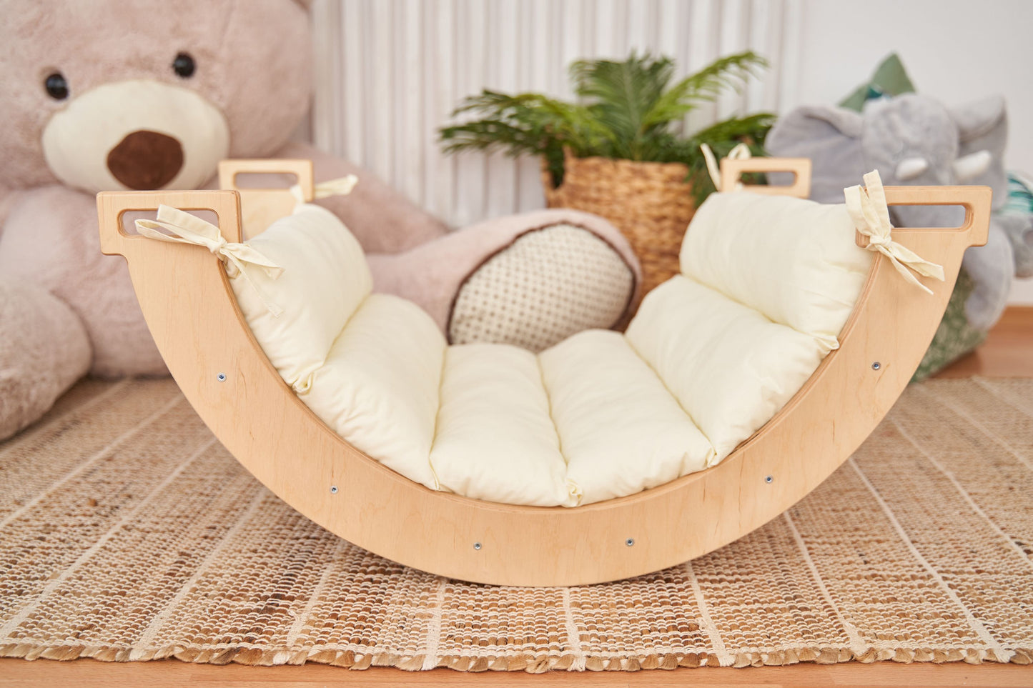 Montessori Baby Rocker Set Arch + Cushion (Min) wood