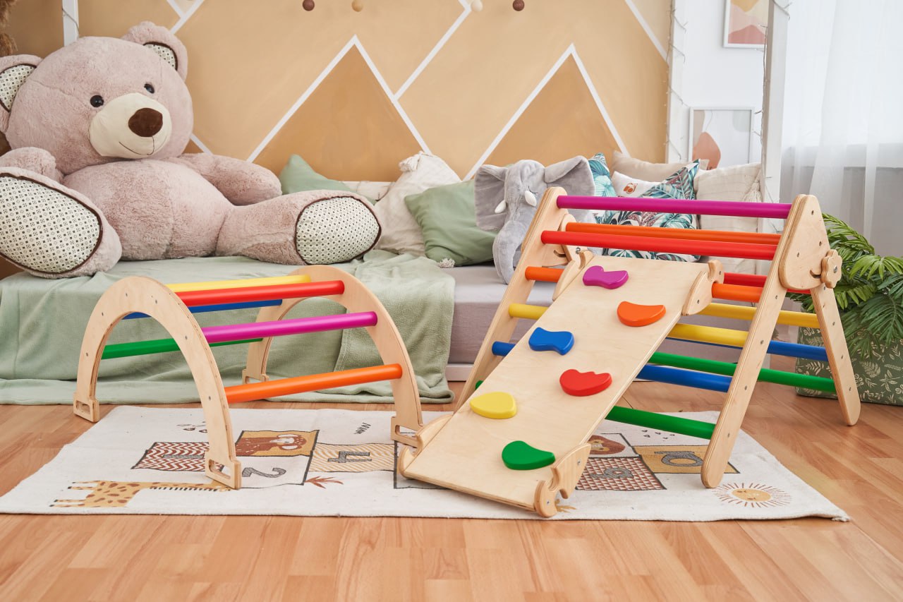 Montessori Play Gym for Kids Set (Arch+Ramp+Board)Bright Min