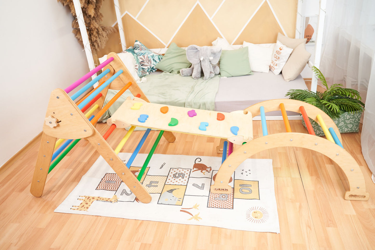 Montessori Indoor Climbing Set (Arch+Ramp+Board) Bright Large