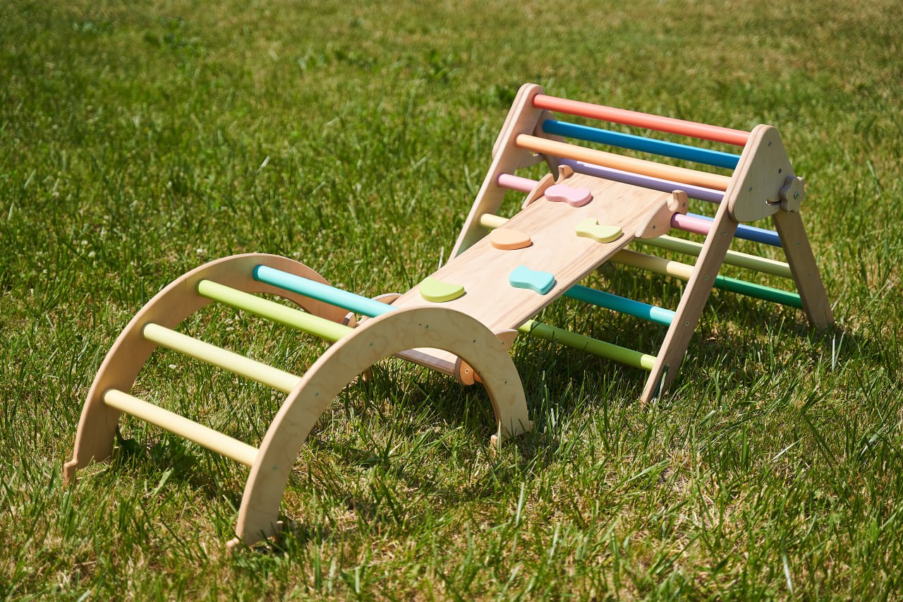 Montessori Play Gym for Kids Set (Arch+Ramp+Board)Pastel Mini