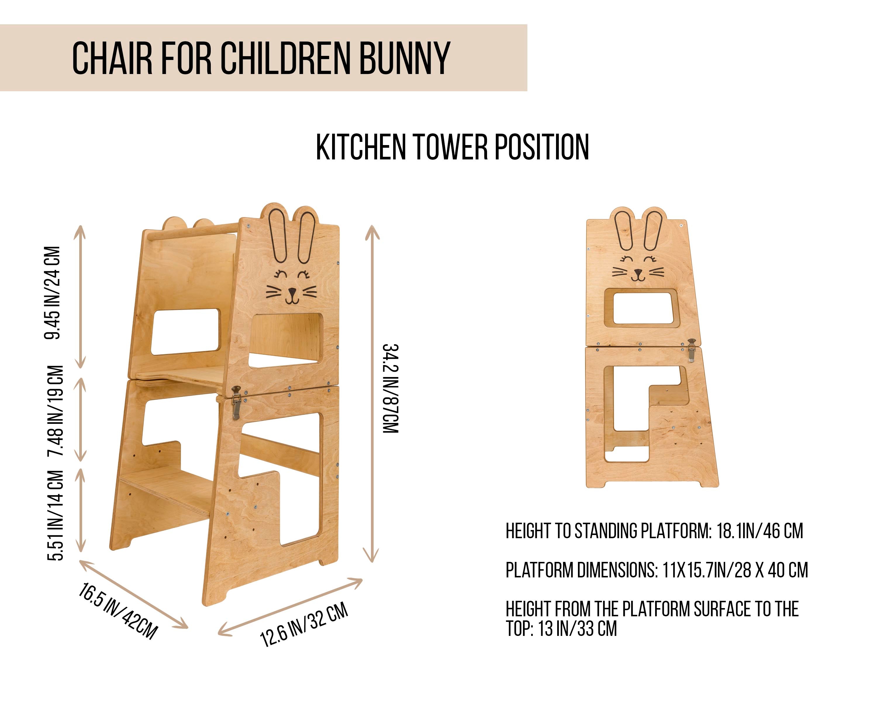 Kids Kitchen Step Stool Table Helper Kids Tower Bunny 3 in1 FarnoraDecor