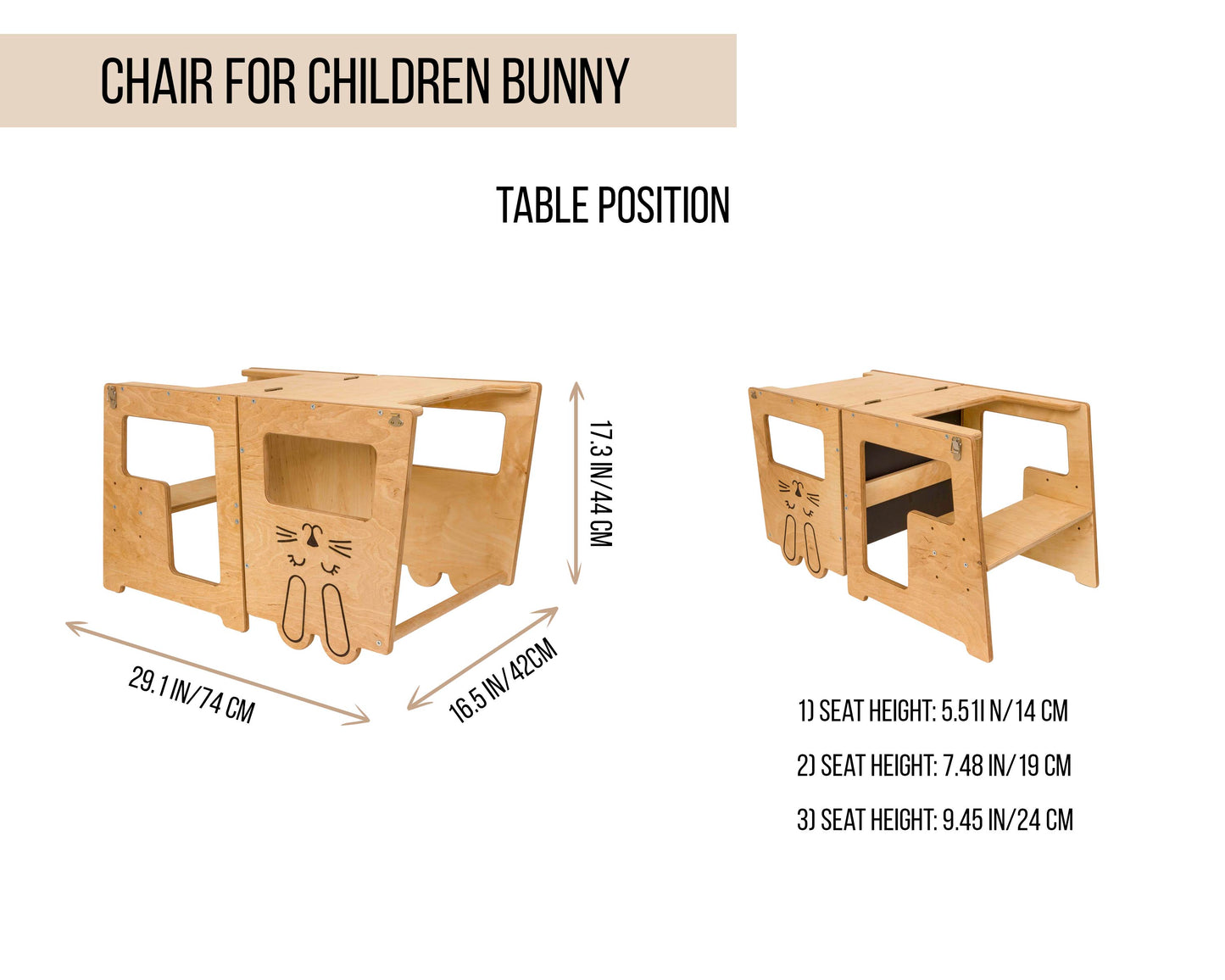 Kids Kitchen Step Stool,Table,Helper Kids Tower (Bunny) 3 in1