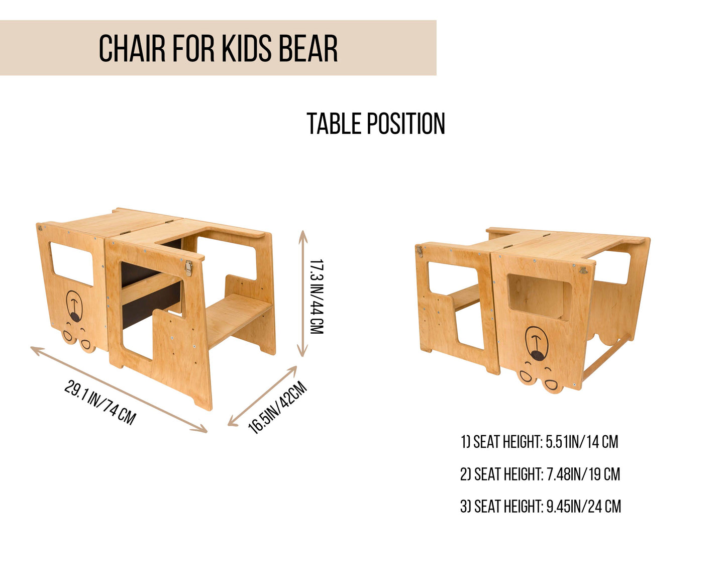 Kids Kitchen Step Stool,Table,Helper Kids Tower (Bear) 3 in1