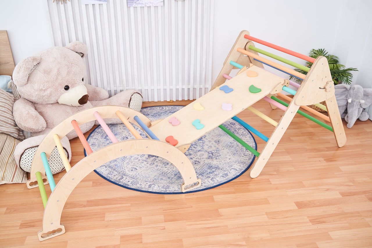 Montessori Indoor Climbing Set (Arch+Ramp+Board) Pastel Large